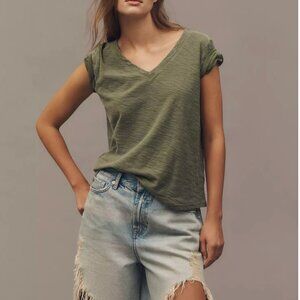 Pilcro Bennie Slim Crew Neck Cotton-Slub T-Shirt: V-Neck | Moss (XL)